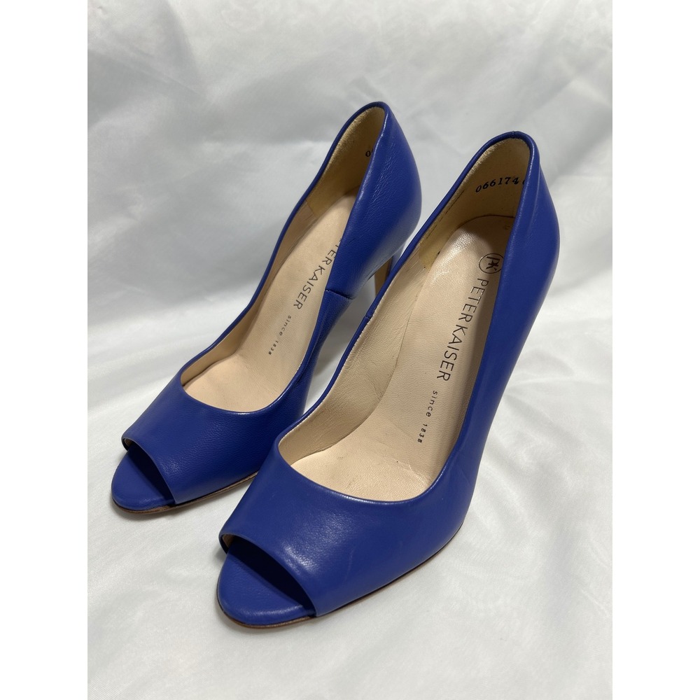 Peter Kaiser Anna 642 Periwinkle Blue Leather Peep Toe Stiletto Pumps Size 5.5